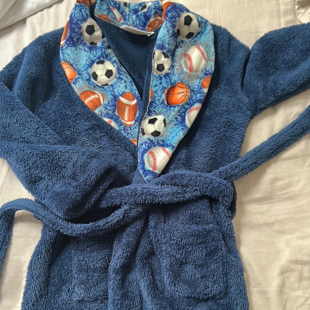 Kids Plush Sports-Themed Blue Robe